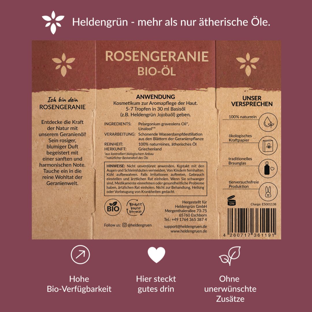 Bio-Rosengeranienöl Heldengrün