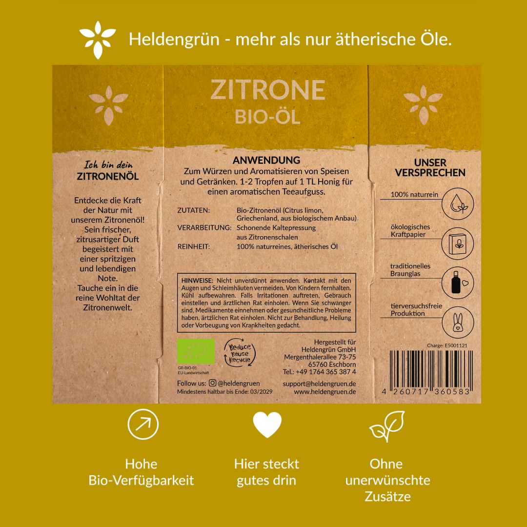 Bio-Zitronenöl Duftöle Heldengrün