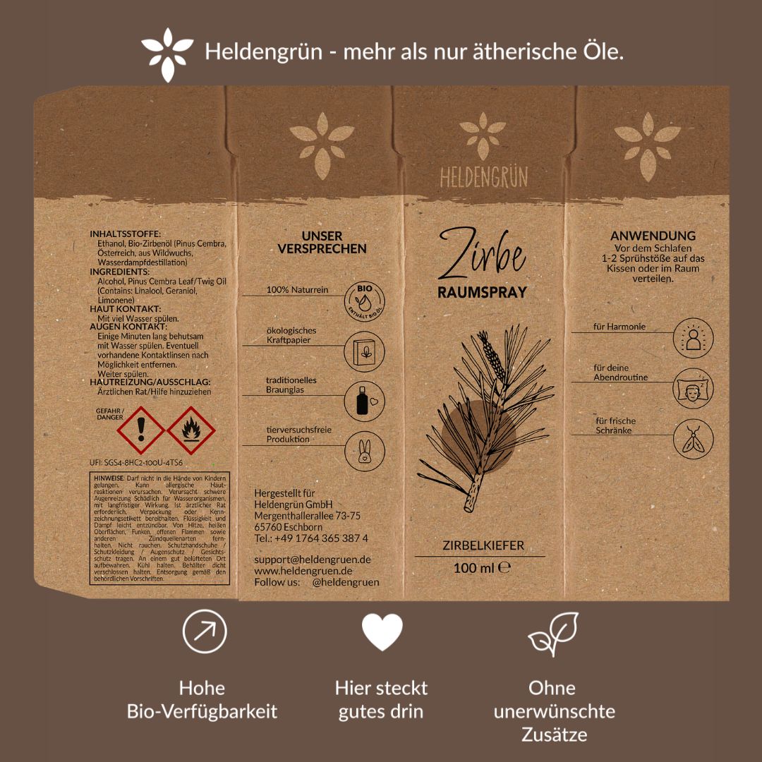Raumspray Zirbe Duftöle Heldengrün