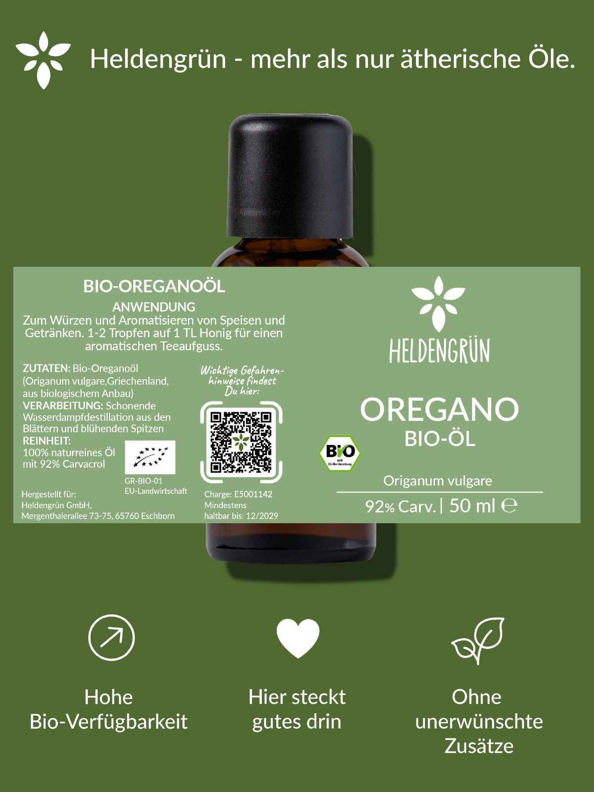 Bio-Oreganoöl (>92% Carvacrol) Heldengrün