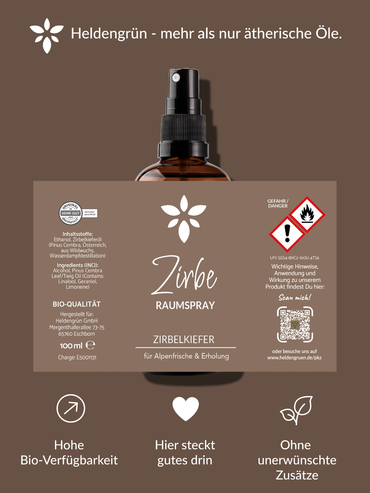 Raumspray Zirbe Duftöle Heldengrün
