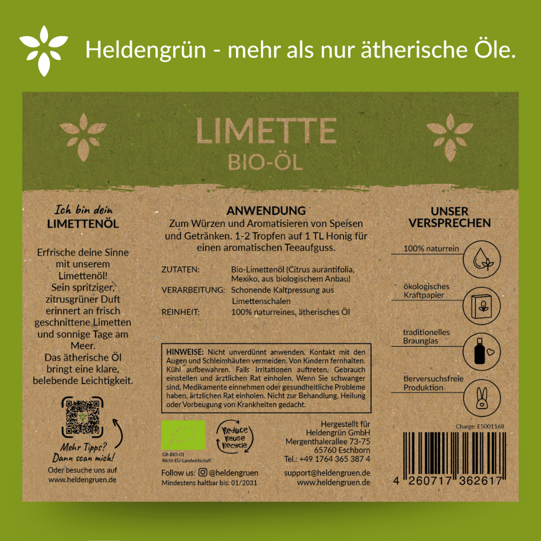 Bio Limettenöl Ätherisches Öl Heldengrün