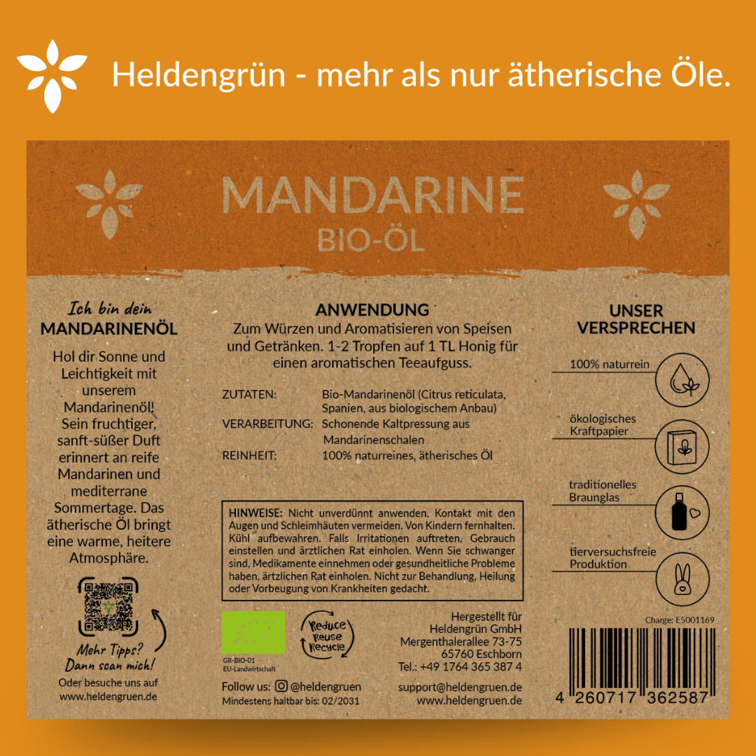 Bio Mandarinenöl Ätherisches Öl Heldengrün