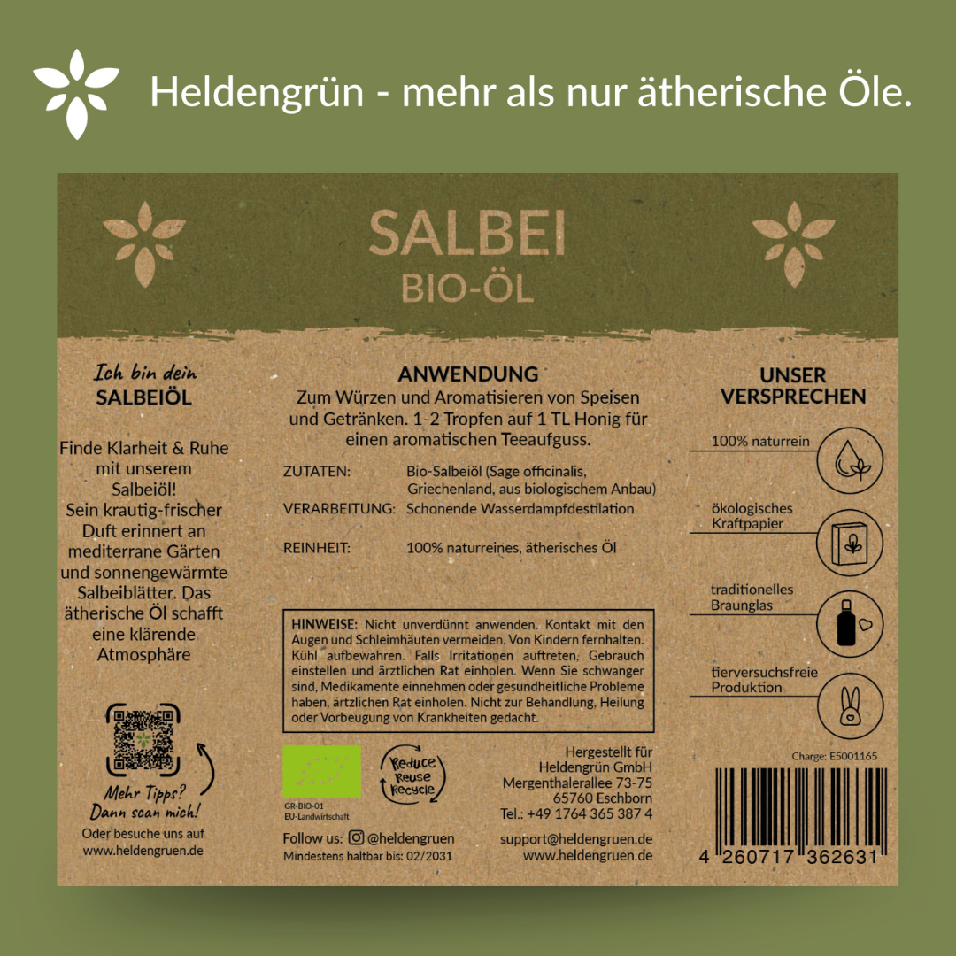 Bio Salbeiöl Ätherisches Öl Heldengrün