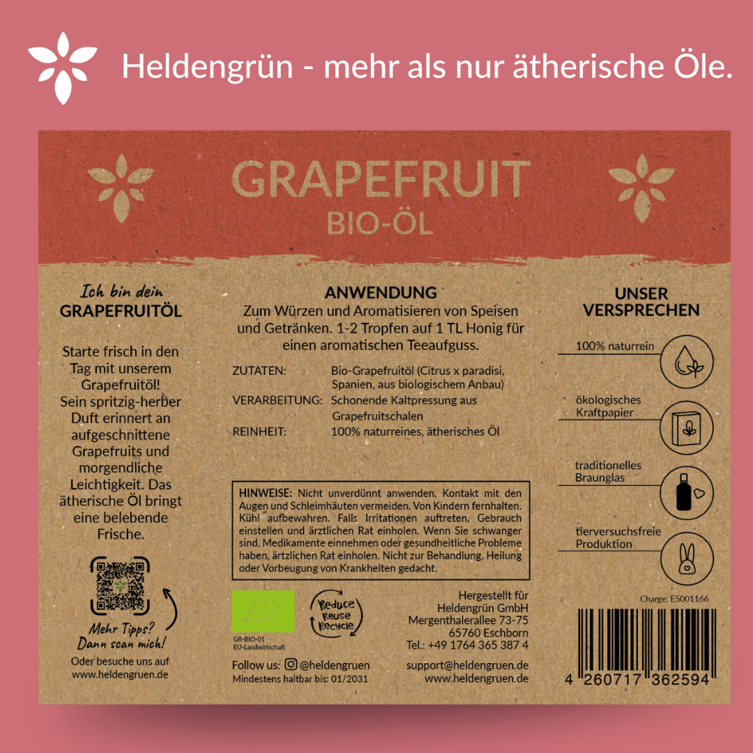 Bio Grapefruitöl Ätherisches Öl Heldengrün