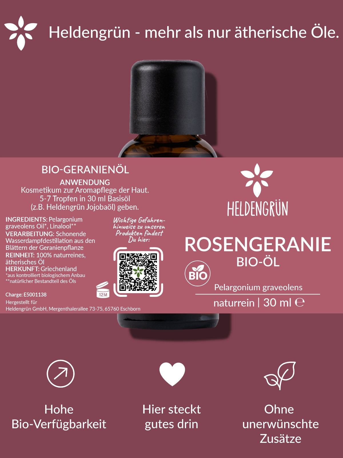 Bio-Rosengeranienöl Heldengrün