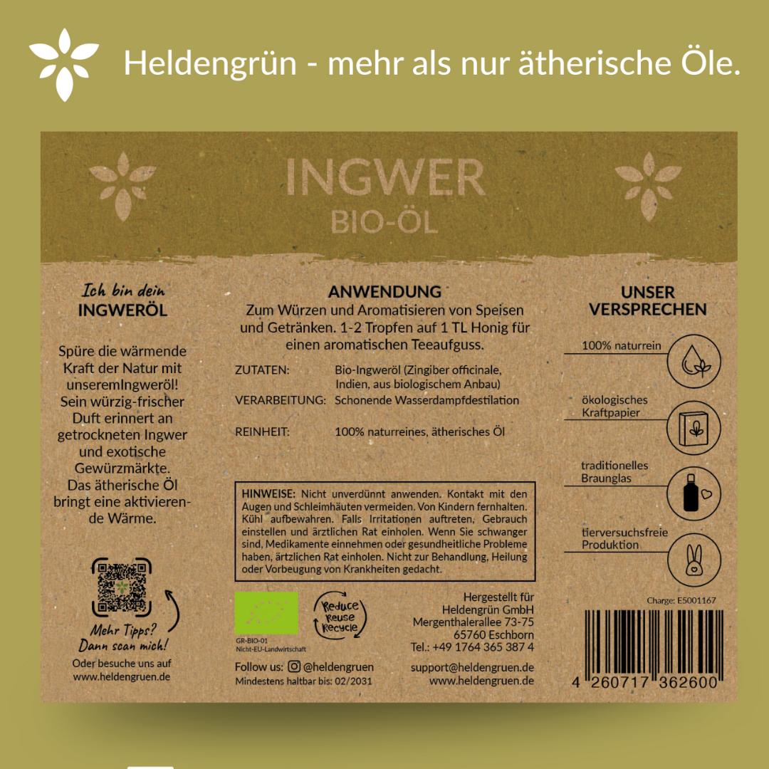 Bio Ingweröl Ätherisches Öl Heldengrün